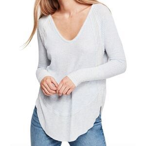 28- Free People CATALINA Blue Gray THERMAL RAW BOHO Tunic Shirt Top XS